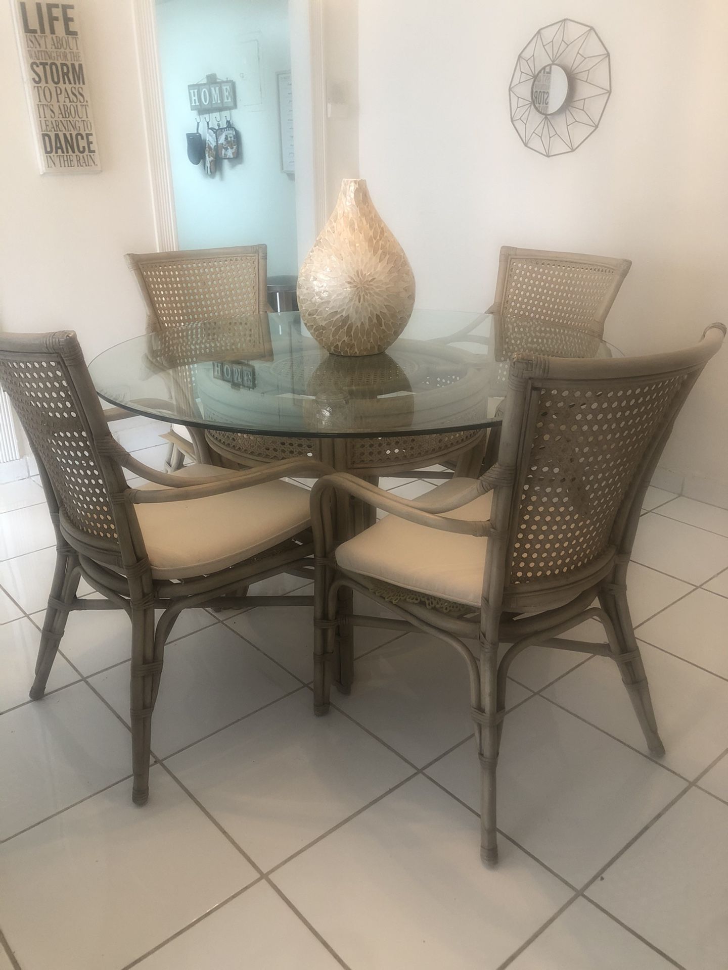Dining Room Table, Off White Wicker $275