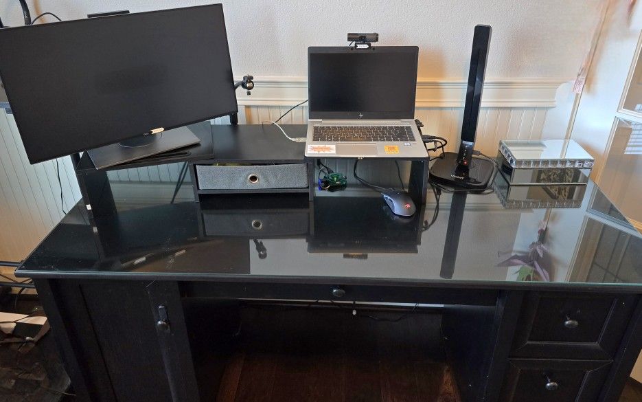 Black Office Desk with Glass Top