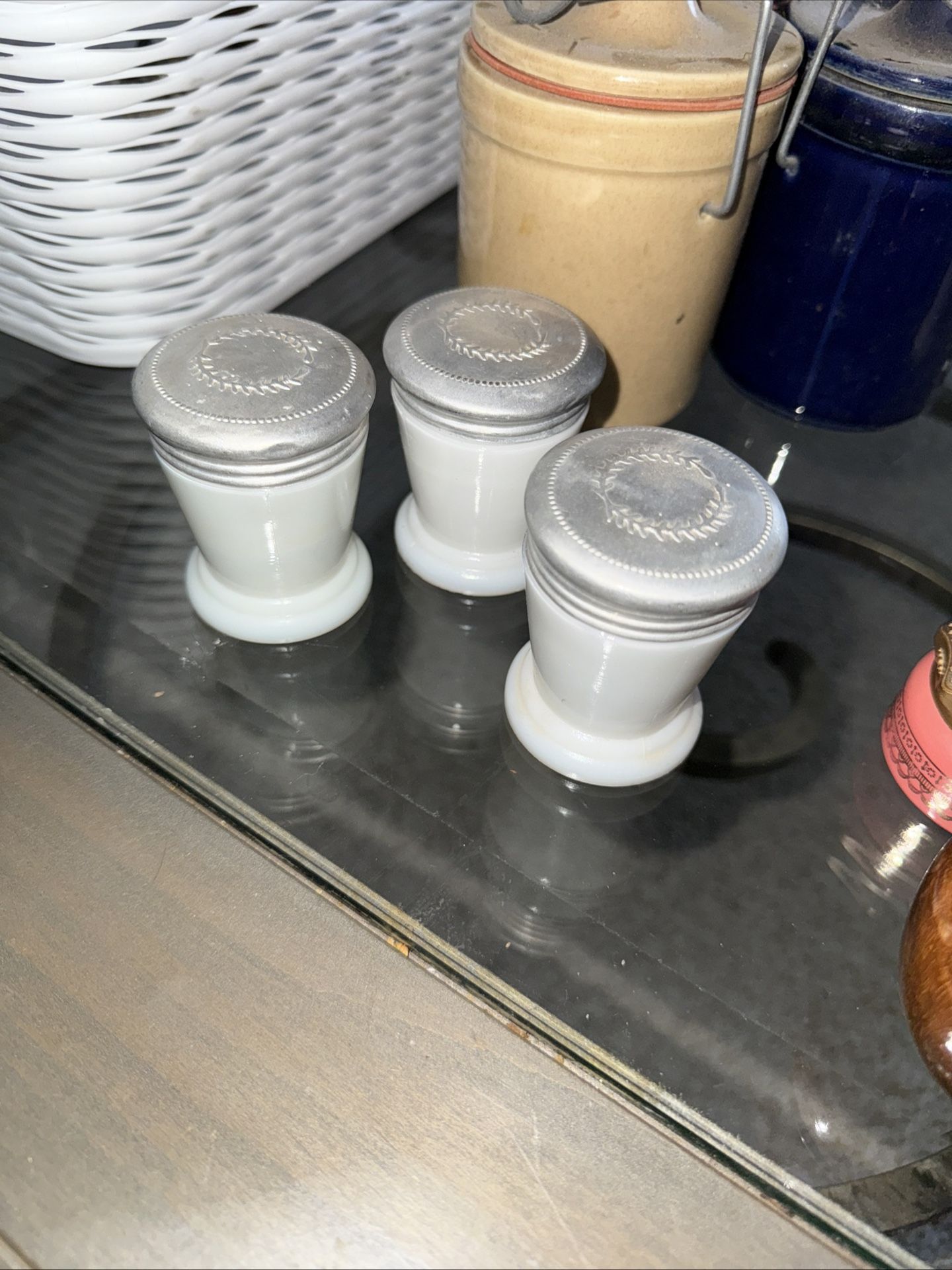 Milk Glass Vintage Cream Containers (5)