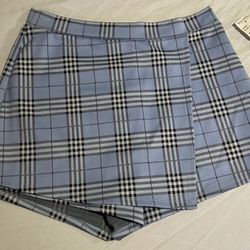Plaid Wrap Skort Blue New With Tag