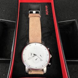 MVMT White Face Natural Leather Band Watch