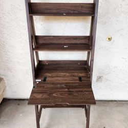 Fold Out Desk And Ladder Shelf in  Dark Oak