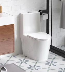 YSQCAR 1-Piece 1.1/1.6 GPF Dual Flush Elongated Compact Toilet in Glossy White (Seat Included)