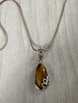 Cadena plata 925 dije piedra ojo tigre joyería antigua