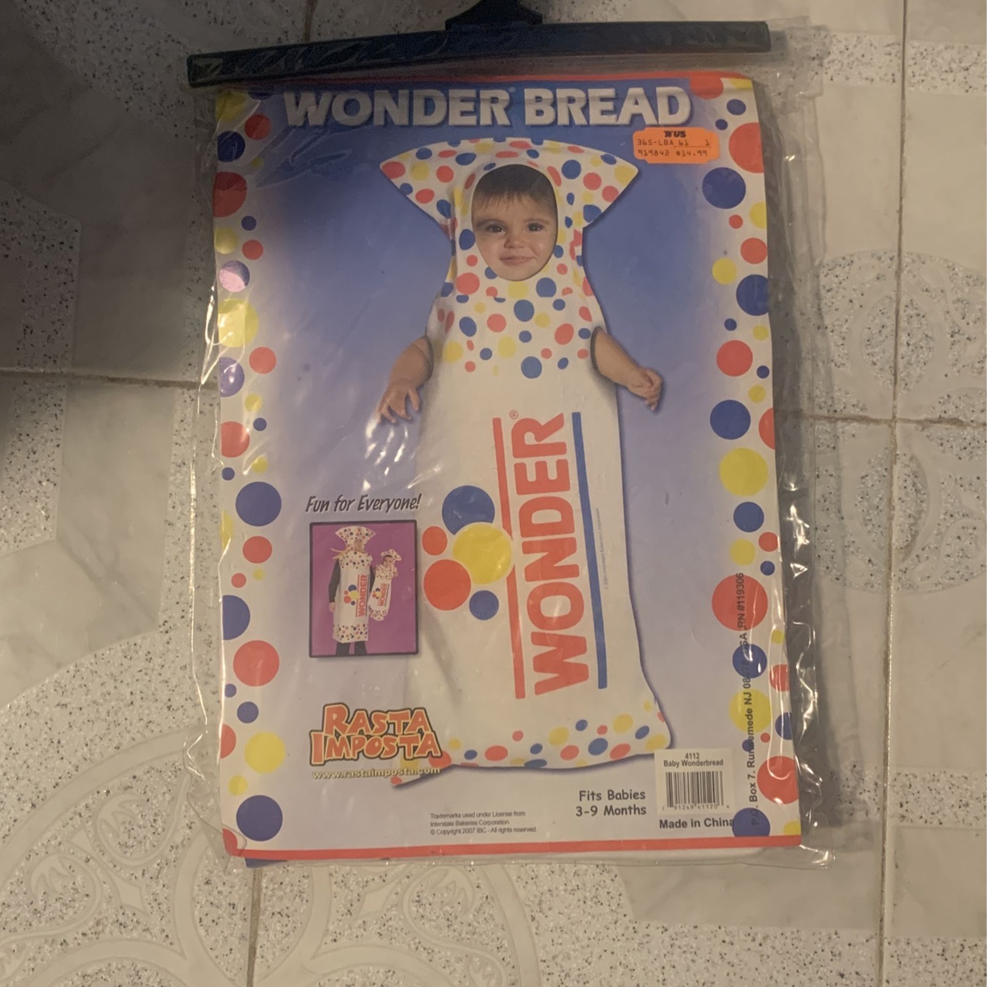 Wonder Bread Infant Costume 6-9 Months Babies