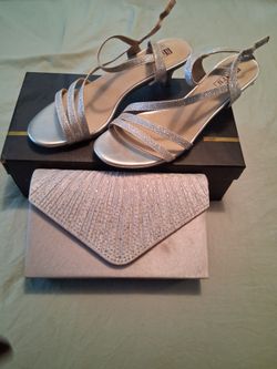 Silver Glitter Strappy Heels and Clutch Set