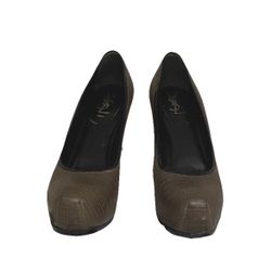 YSL Saint Laurent Lizard Skin 40 1/2 Brown Heels