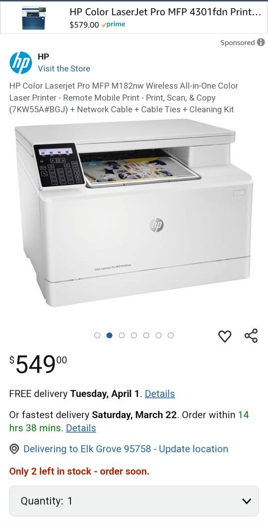 New Color Laser Jet Pro MFP M182nw