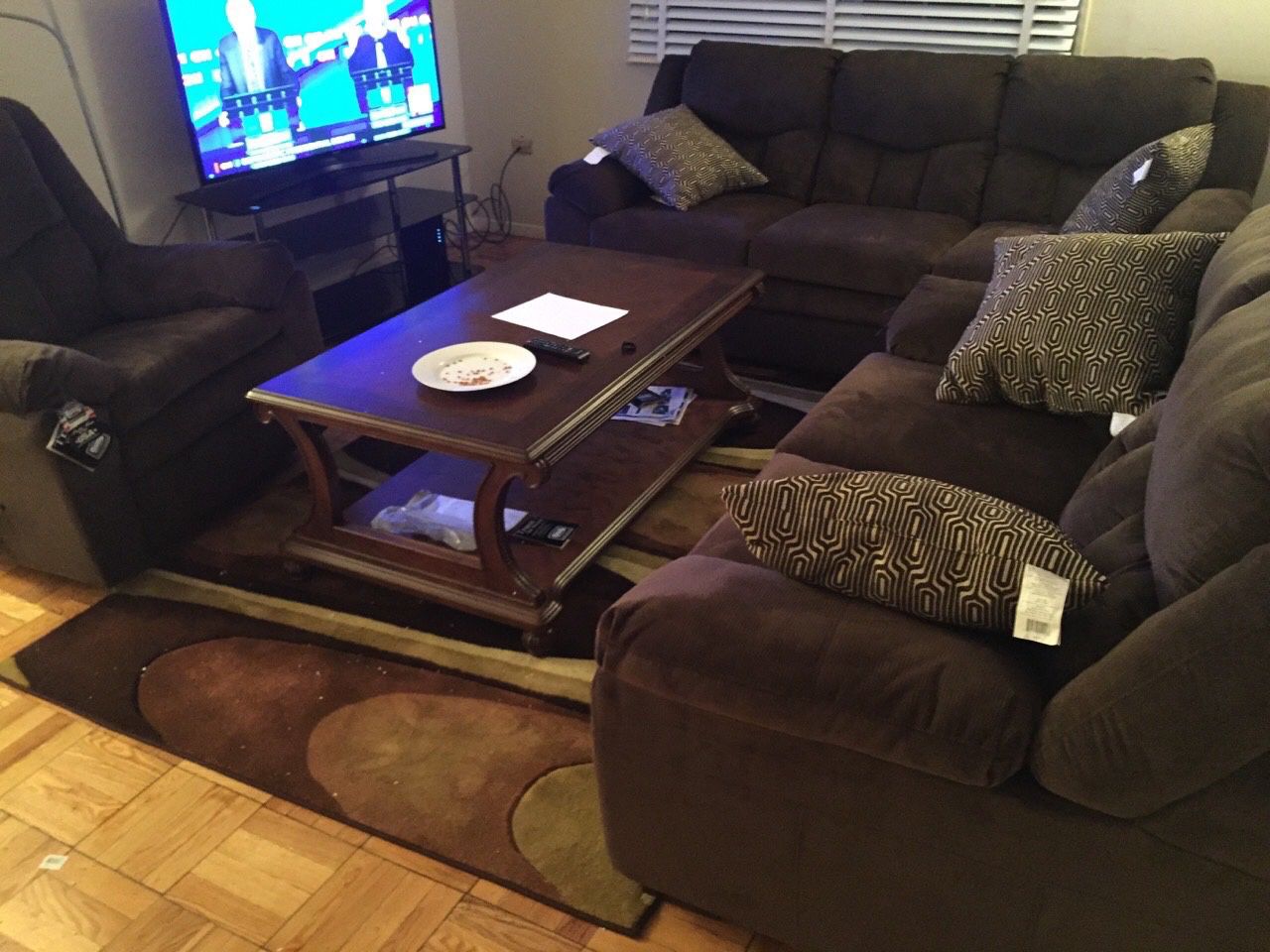 Sofa set with recliner chair and table ( almost new)
