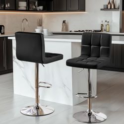 Bar Stools Set of 2, Adjustable PU Leather Swivel Barstools, Modern Counter Stools with Back and Footrest, Counter Height Barstools for Bar, Kitchen, 
