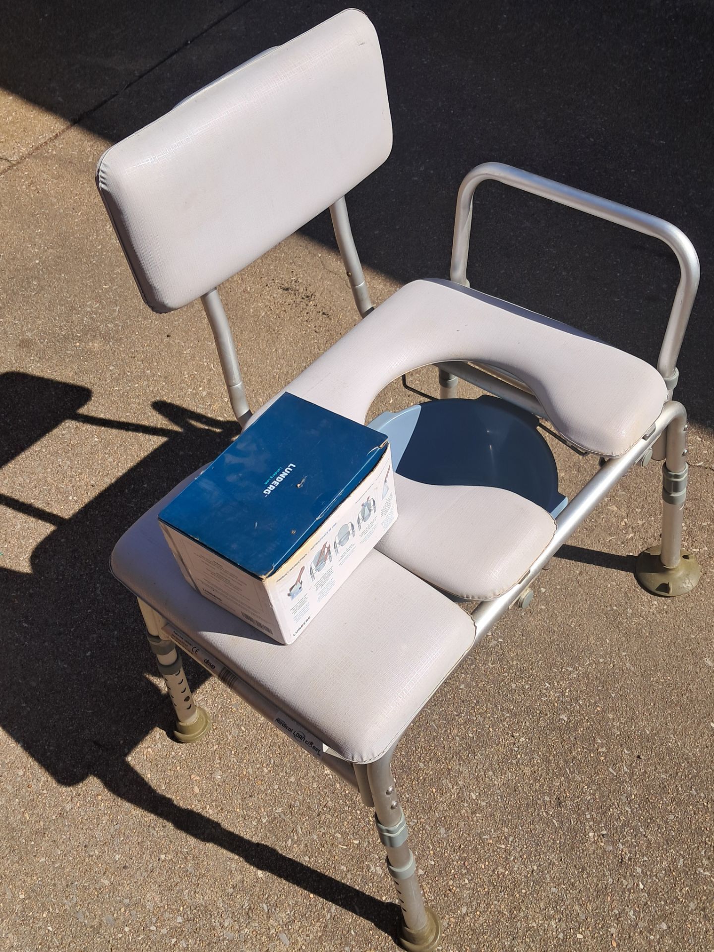 Drive Medical Transfer Bench Commode Chair for Toilet with Padded Seat, Gray