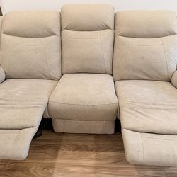 Beige Sofa Power Recliner with USB