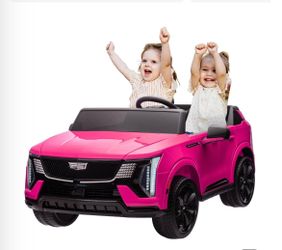 24V Kids Ride On Car Licensed Cadillac 2-Seater Electric Truck with Remote Control, Spring Suspension, LED Lights, Music - Battery Powered, Pink, for