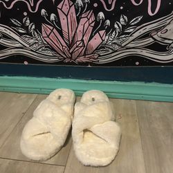 white furry slides, size 10 