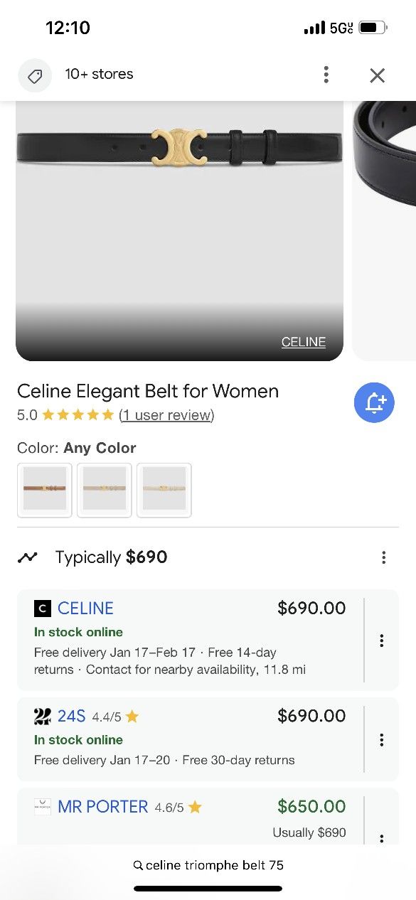 Celine- Triomphe Belt In Taurillon Leather