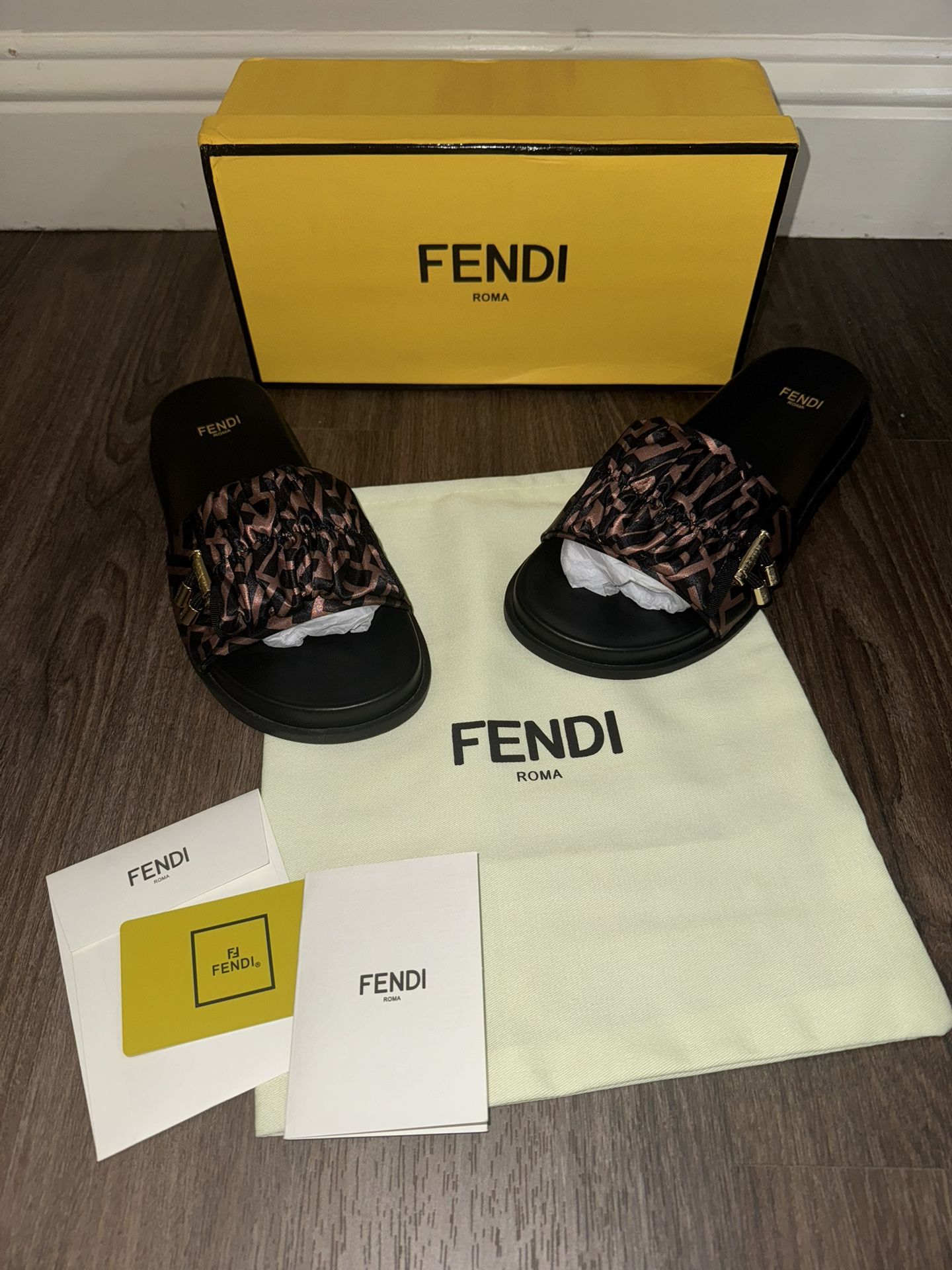 Fendi Women's Logo Slide Sandals - Brown...size 41 Brand New