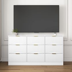 White 9 Drawer Dresser, 63 Large Deep Chest of Drawers, Wooden Dresser Storage Cabinet with 9 Drawers for Bedroom, Long Dressers for Living Room, Hall