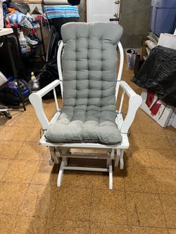 White Gliding Rocking Chair with Gray Cushion