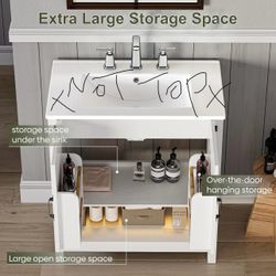 30" Bathroom Vanity the don’t have sink, Modern Bathroom Cabinet with LED Light, Bathroom Vanity Set, Double Soft Closing Cabinet Door with Organizer,