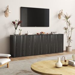 Set of 3- Fluted Wood Cabinets