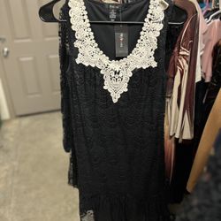 Black Lace Dress With Crochet Lace Neckline NWT MACYS BRAND