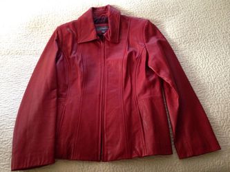 Red Leather Liz Claiborne Jacket Coat Size L