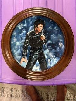 Elvis Presley Wooden Framed ‘68 Comeback Special Collector Plate I’m All Shook Up