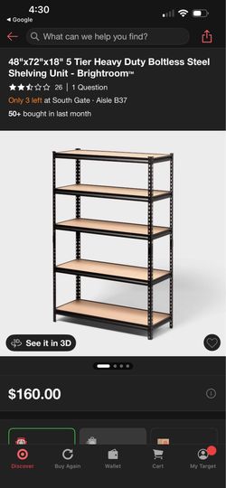 4 feet x 6 feet x 18 inches 5 Tier Heavy Duty Boltless Steel Shelving Unit