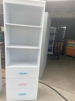 White Bookcase with 3 Drawers