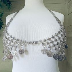 Silver Chainmail Halter w/ Coin Fringe