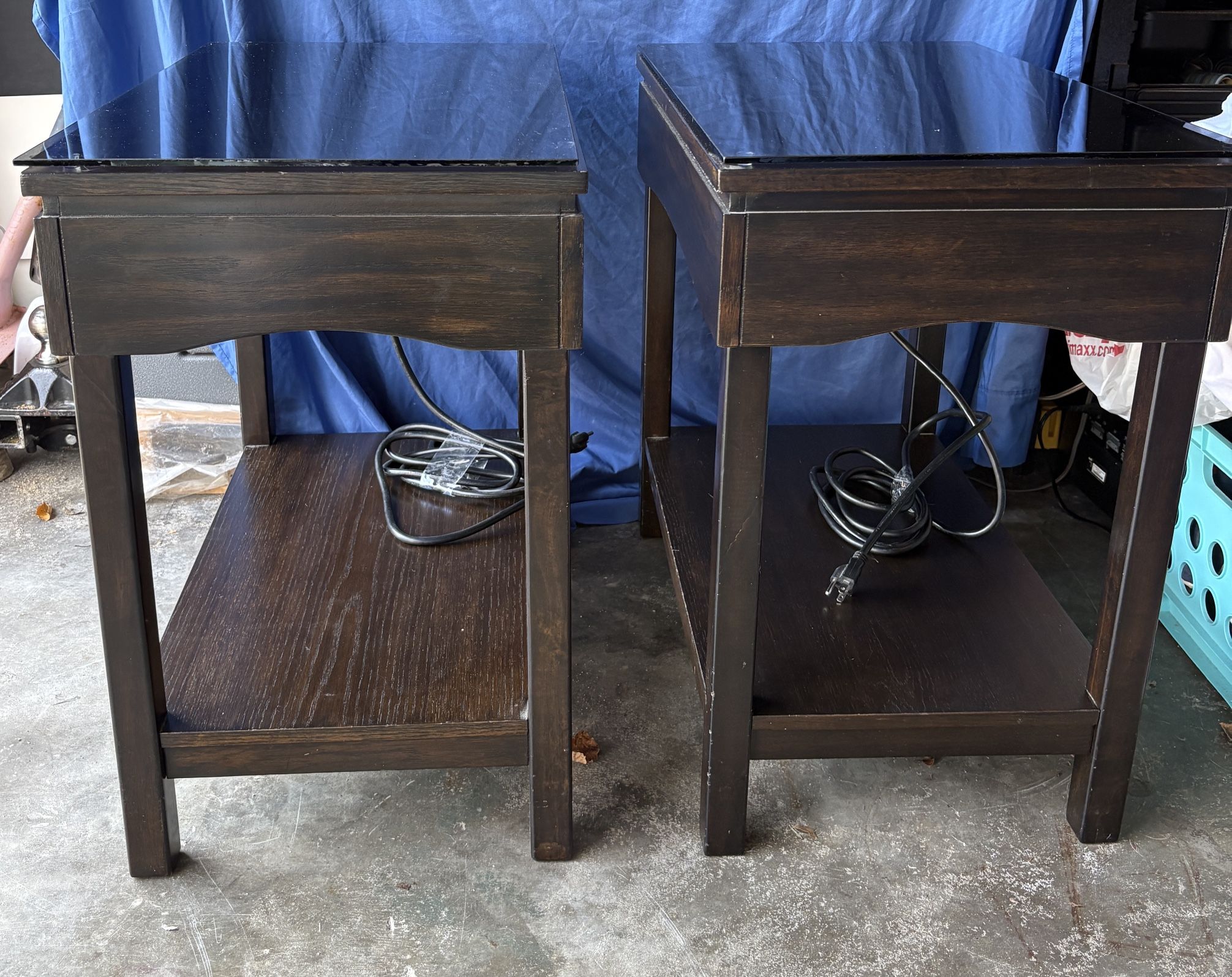 Two Dark Brown Wood End Tables