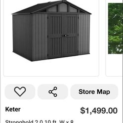 Keter Stronghold 2.0 10 ft. W x 8 ft. D Resin Plastic Shed with Floor (74 sq. ft.) in Grey
