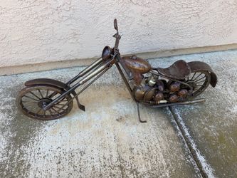 Handmade Metal Chopper Motorcycle Sculpture