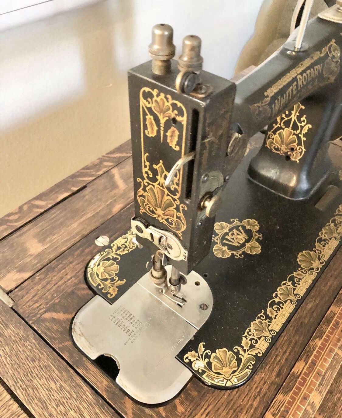 White Antique Rotary Sewing Machine