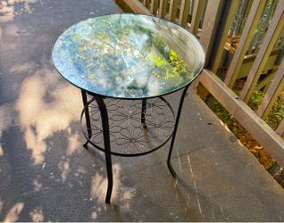 Moving! Must go! Decorative Glass Top Accent Table – Floral Metal Design – $30 obo