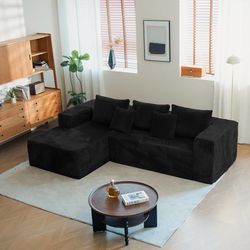 Upgrade 108’’ L Shape Cloud Couch, Plush Corduroy Sectional Sofa with Chaise, Boneless Couches for Living Room Bedroom, No Assembly Required (Black, L