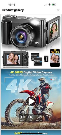 4K Digital Camera for Photography Autofocus, Upgraded 64MP WiFi Vlogging Camera for YouTube with 3" 180° Flip Screen, 16X Zoom, Compact Travel Cameras