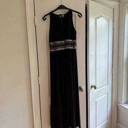Black Sleeveless Evening Gown with Beaded Waist (Size M/L)