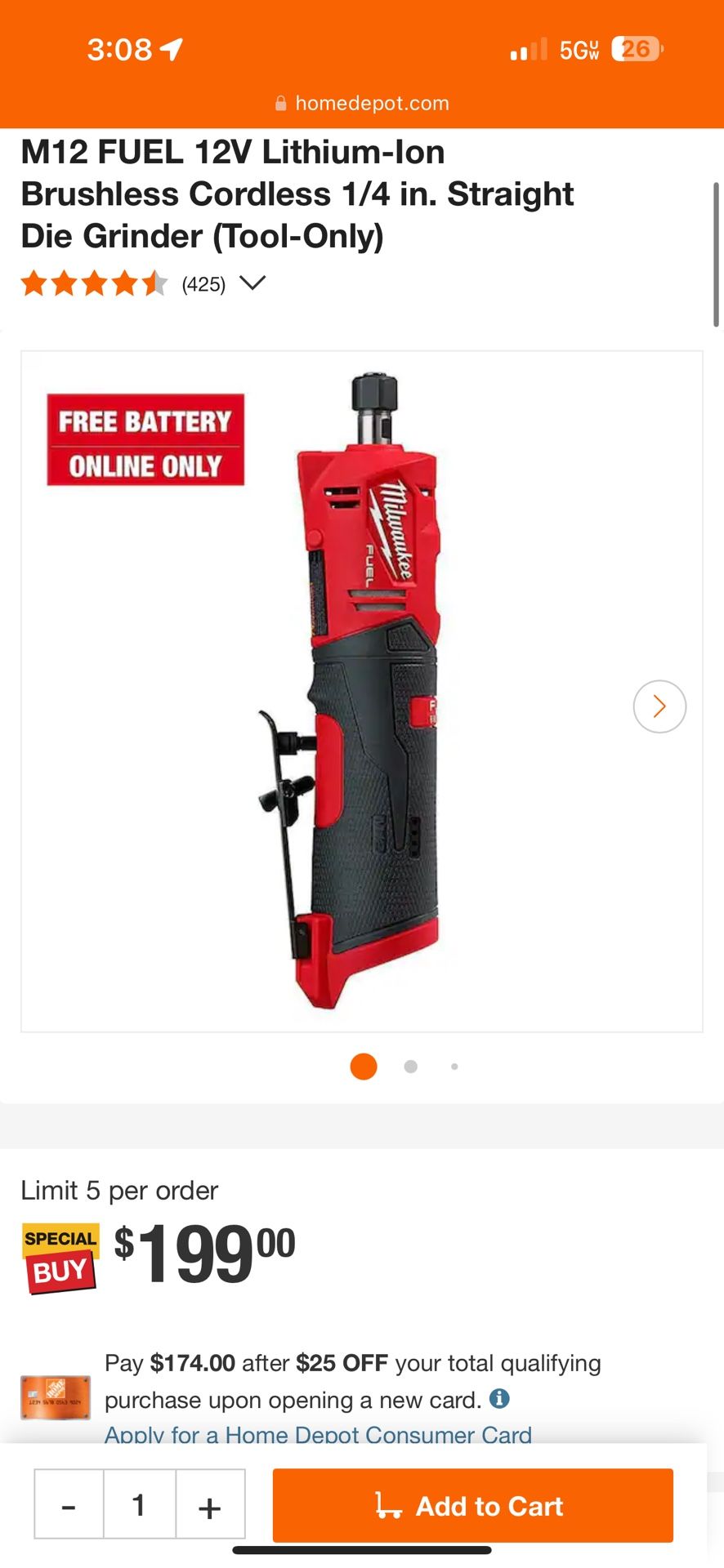Milwaukee Battery Operated Die Grinder