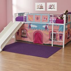 Twin Metal Loft Bed with Slide,Low loft, Strong Slide, Best Choice for Boys&Girls,No Box Spring Needed,