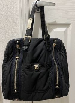 L.A.M.B. Black Canvas Leather Trim Shoulder Bag RARE Gwen Stefani