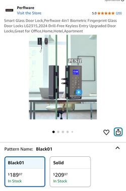 Smart Glass Door Lock,Perfiware 4in1 Biometric Fingerprint Glass Door Locks LG2315,2024 Drill-Free Keyless Entry Upgraded Door Locks,Great for Office,