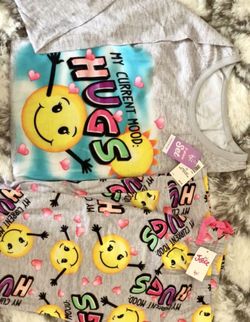 My Current Mood HUGS emoji pajamas size 16/18 plus run about a small in adult, new with tags. $20. Brundage and Chester. Check out my other listings