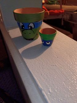 Hand-Painted TMNT Terra Cotta Pot Stack