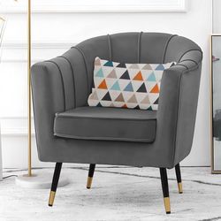 Accent Reading Chair Living Room Armchair Single Sofa with Gold Metal Legs, Dining Room Bedroom Arm Chair for Adult, Wide Armrest Durable Upholstered 