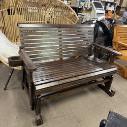 50.7 in. Fir Wood Patio Glider Bench, 2-Person, High Roll Back, Deep Contoured Seat and 800 lbs. Weight Capacity, Brown