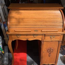 Desk Roll Up Antique With Chair 