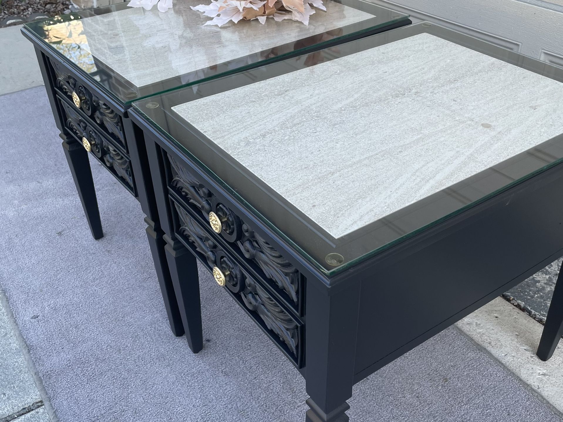 Gorgeous Black Glass Top End Tables