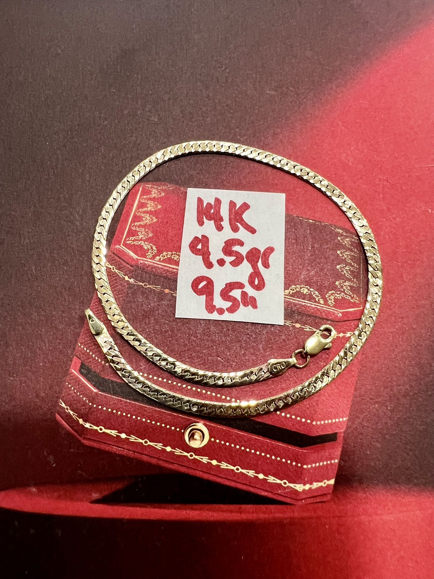 For Wedding 14K Solid Gold Ankle Bracelet 4.5Gr 9.5 Inches Long