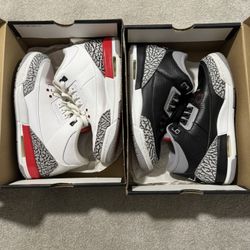 AIR JORDAN RETRO 3 “BLACK CEMENT 2018” AND “HALL OF FAME” SIZE 7Y OG ALL